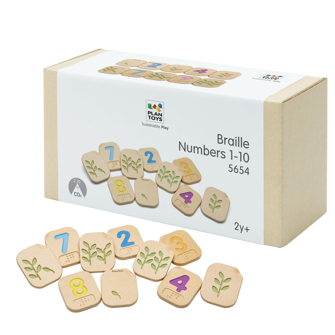 Plan Toys 5654 Holzspielzeug - Braille-Zahlen 1–10, Holz, 0565400