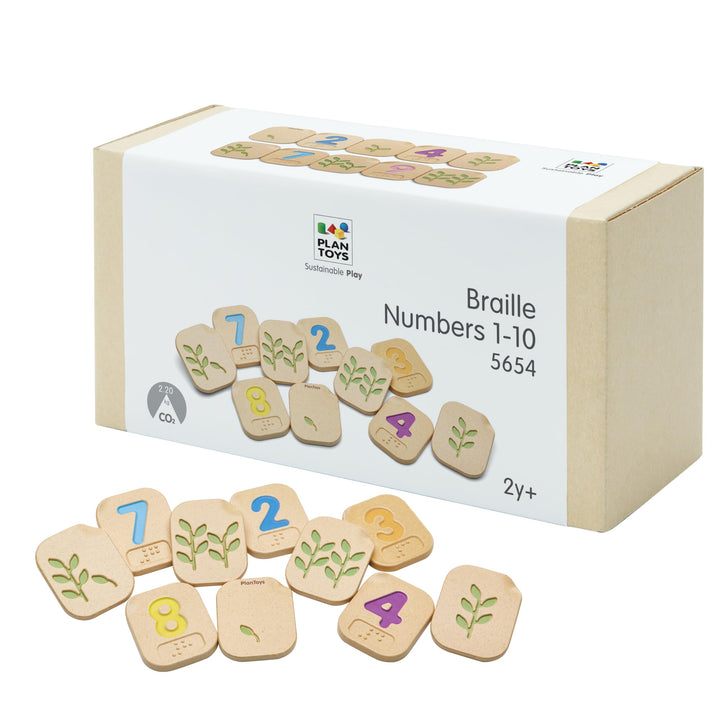 Plan Toys 5654 Holzspielzeug - Braille-Zahlen 1–10, Holz, 0565400