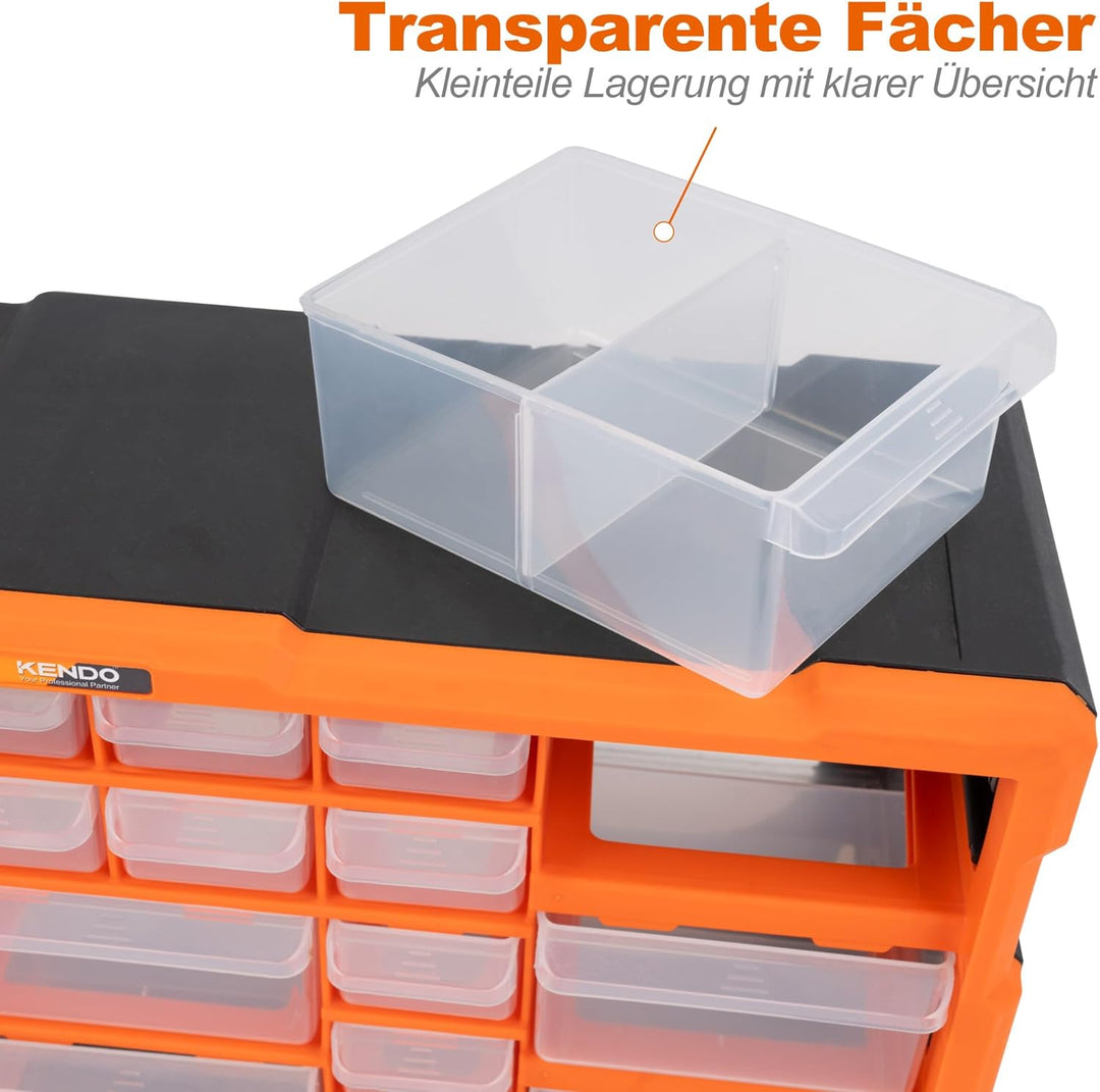 KENDO Kleinteilemagazin Schubladen - Sortierboxen für Kleinteile mit 22 Schubladen - Masse 49.5 x 16