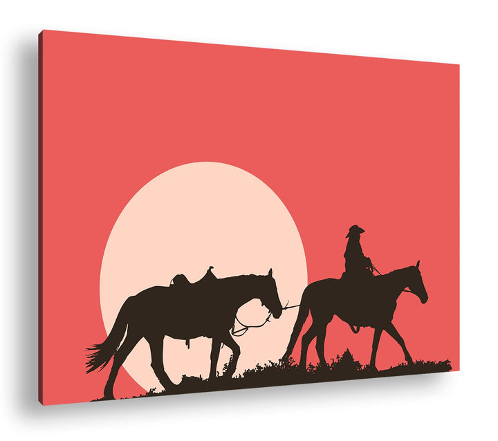deyoli Cowboy im Sonnenuntergang Format: 60x40 als Leinwand, Motiv fertig gerahmt auf Echtholzrahmen