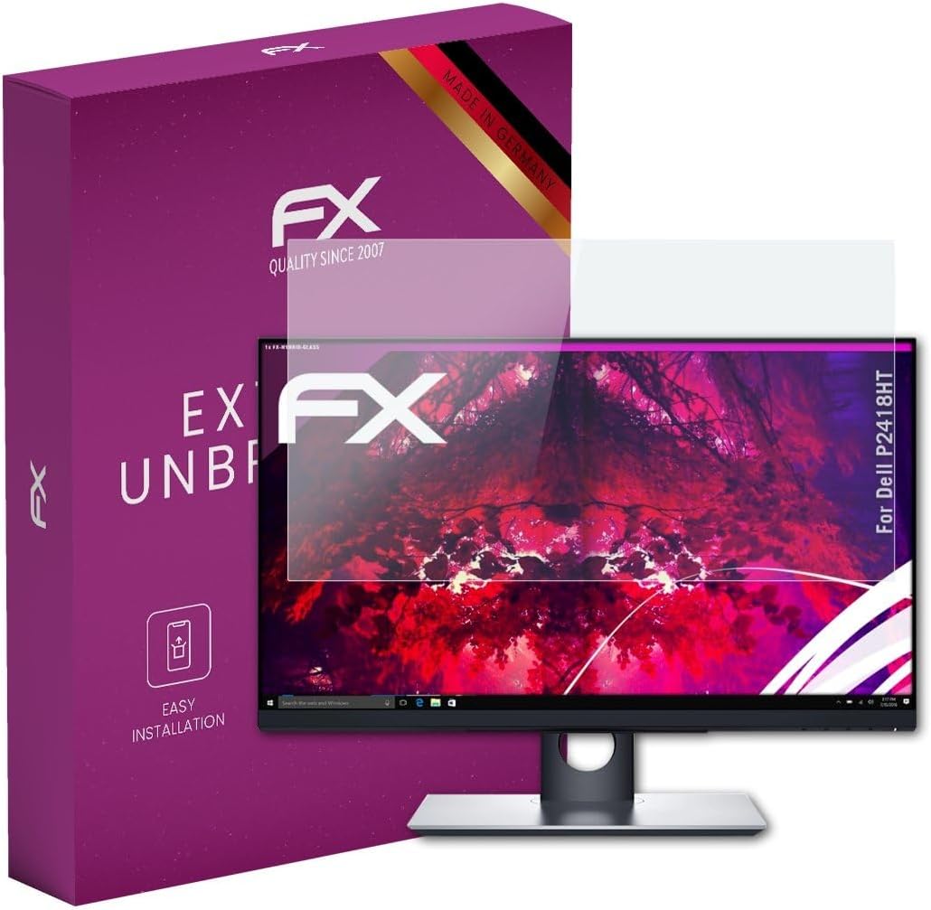 atFoliX Glasfolie kompatibel mit Dell P2418HT Panzerfolie, 9H Hybrid-Glass FX Schutzpanzer Folie