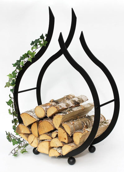 DanDiBo Kaminholzregal Innen Schwarz Kaminholzständer Flamme 78 cm Holzkorb Kaminholzhalter Feuerhol