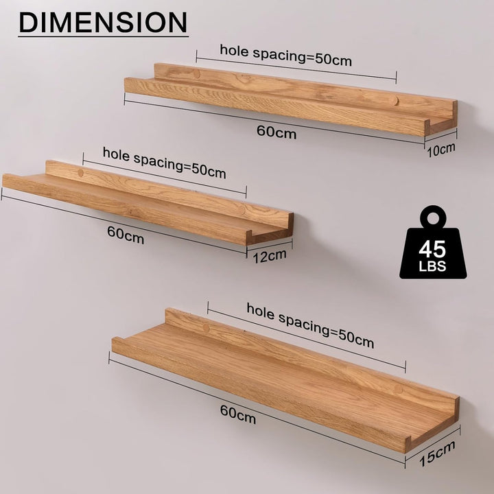 Bilderleiste Holz, 3er-Set Eiche Wandregal Holz Regal Massiv Schweberegal gewürzregal regalbrett Ide