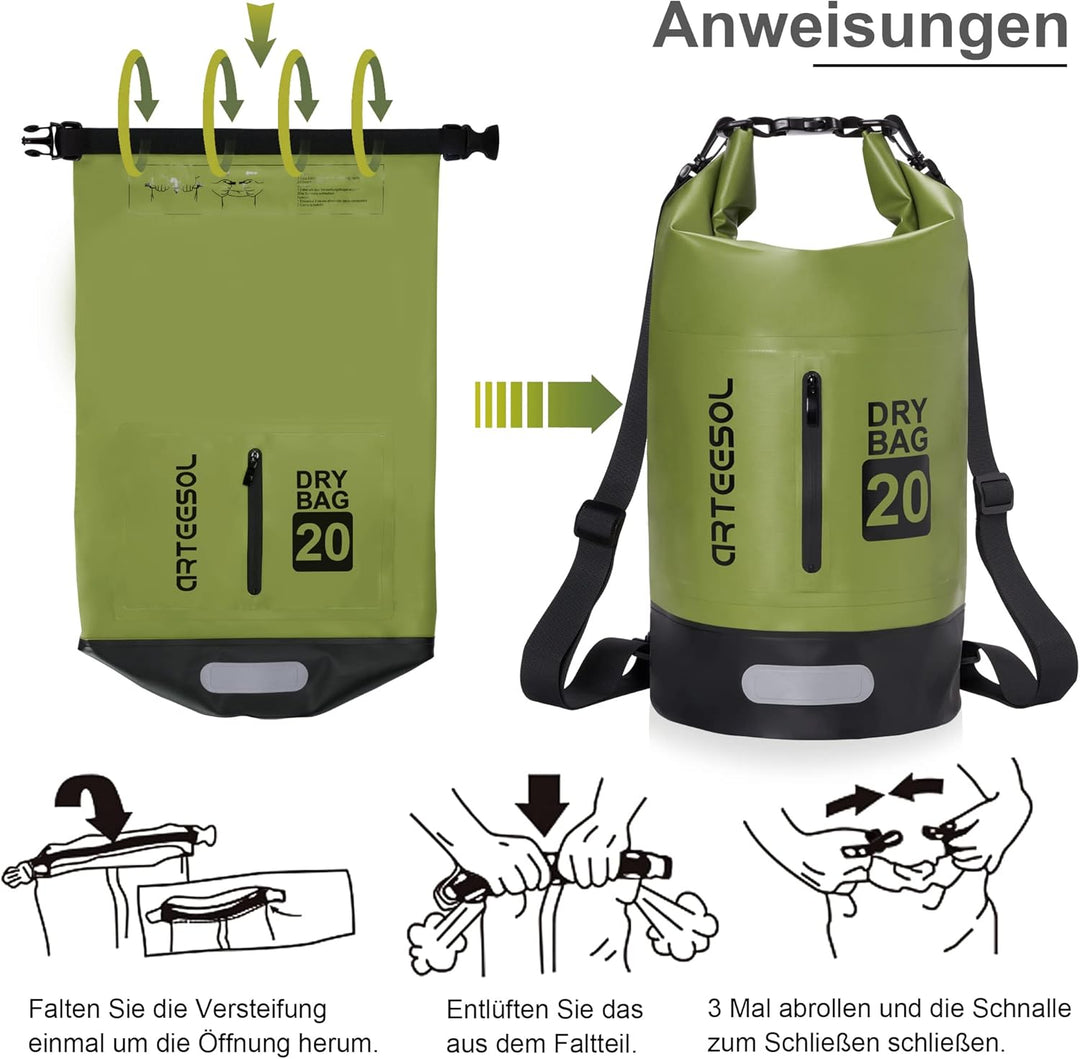 Dry Bag wasserdichte Tasche 5L/10L/20L/30L Wasserfester Beutel Packsack mit Langen Doppeltem Verstel