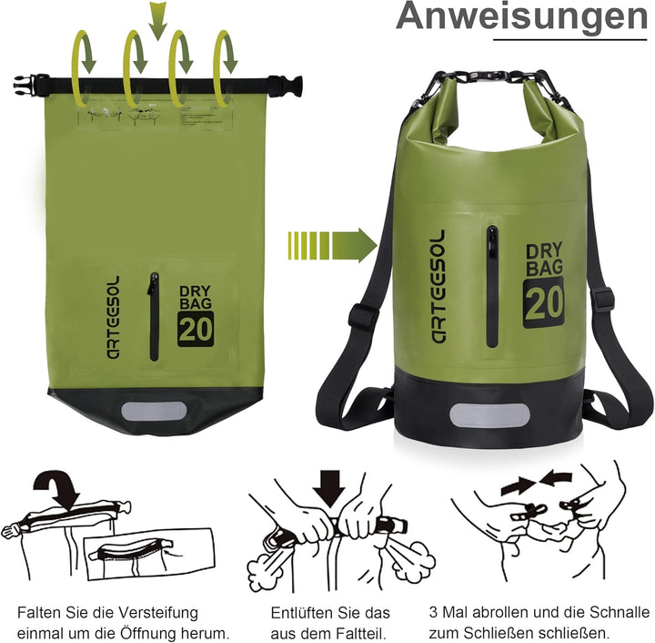 Dry Bag wasserdichte Tasche 5L/10L/20L/30L Wasserfester Beutel Packsack mit Langen Doppeltem Verstel