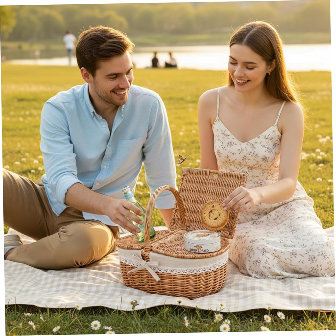Picknickkorb aus Weide im Vintage Stil, gewebte Picknickkörbe mit Deckel und Griffen für Picknicks,