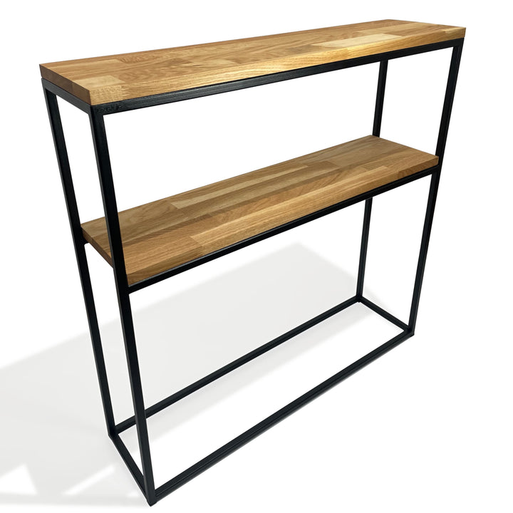 FLEXISTYLE Konsolentisch schwarz Metall Holz Eiche Industrial LOFT Design (80x80x20 Zwei Regale), 80