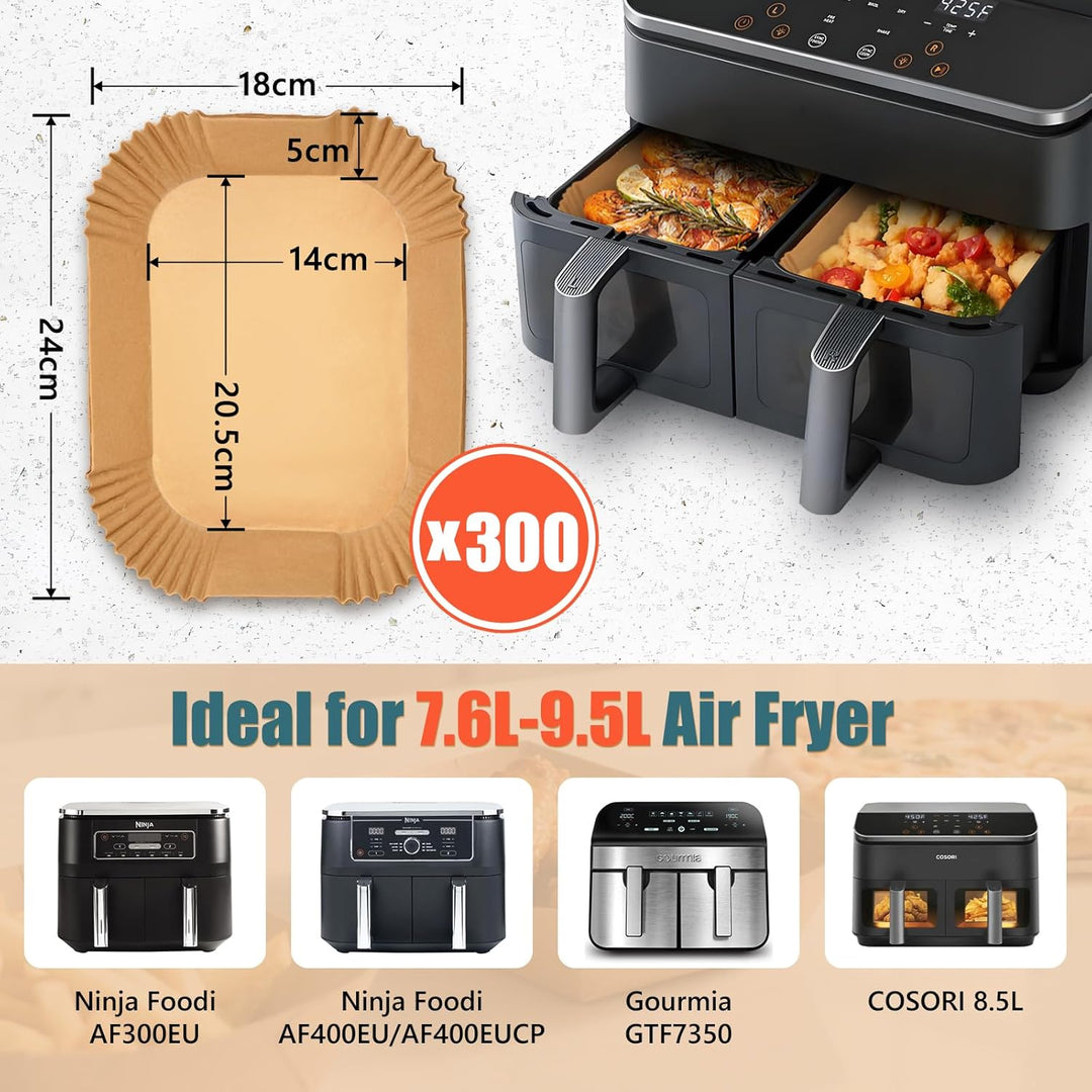 300 Stück Backpapier für Heissluftfritteuse Ninja Dual, 20,5x14CM Stone TH Airfryer mit Doppelkammer