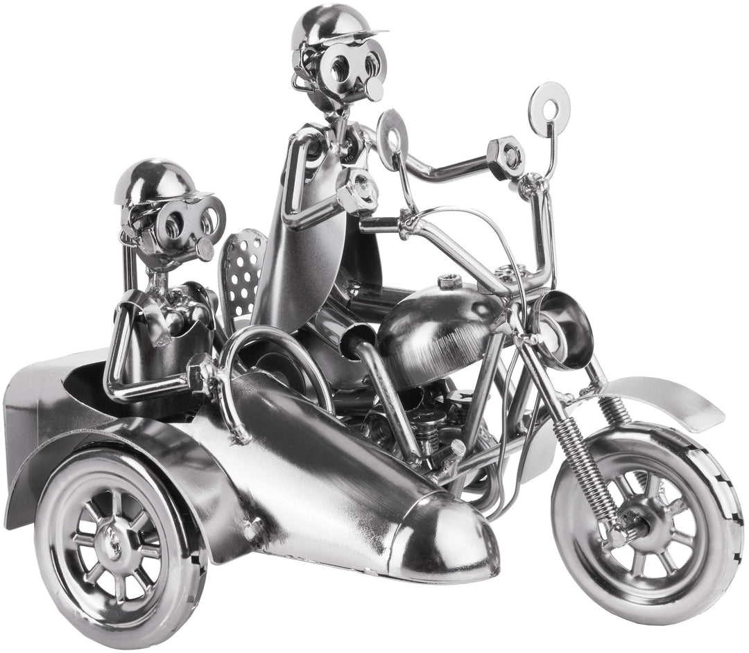 BRUBAKER Schraubenmännchen Motorrad mit Beiwagen - Handarbeit Eisenfigur Metallmännchen - 23 cm Meta