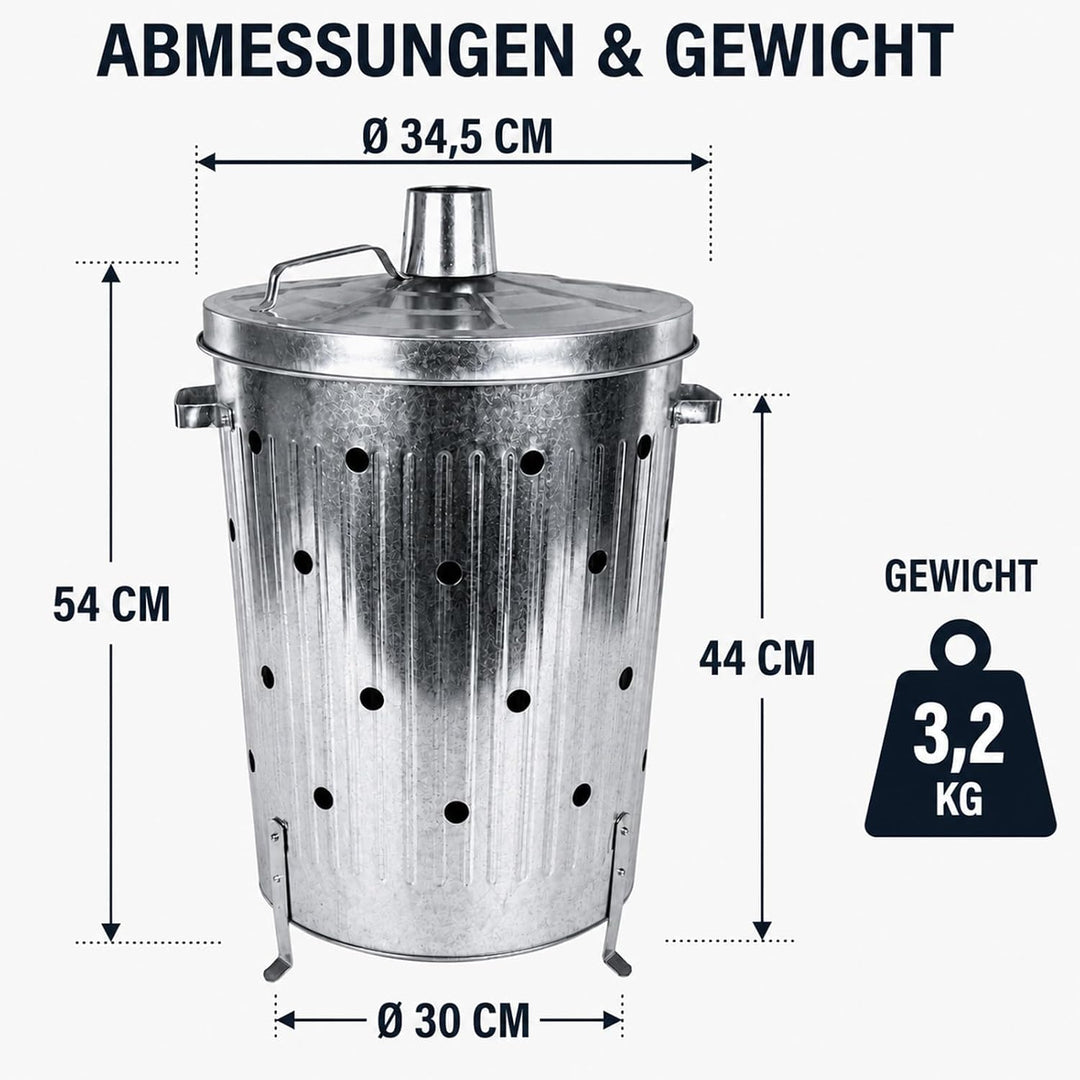 Feuertonne 75 Liter Verbrennungstonne Garten Brennofen Silber Feuerkorb | verzinkt, Feuerstelle, Gar