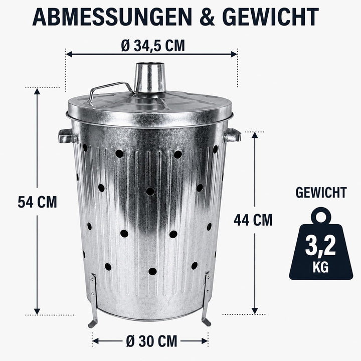 Feuertonne 75 Liter Verbrennungstonne Garten Brennofen Silber Feuerkorb | verzinkt, Feuerstelle, Gar