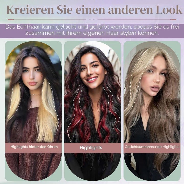 Benehair Clip in Extensions Echthaar, 6Pcs Clip Echt Haar Extension, Einzelclip Echthaar Extension C