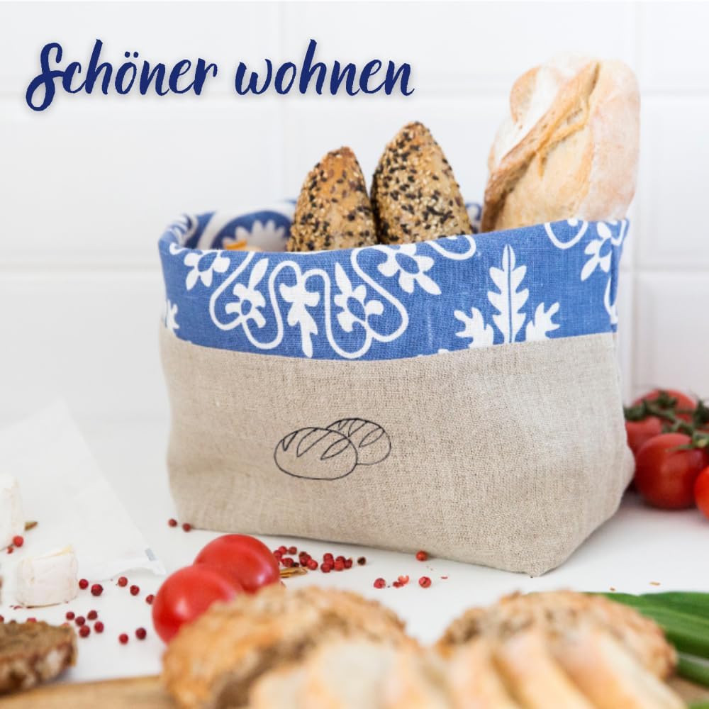 slowroom Brotbeutel 30 x 34 cm und Brotkorb 2 in 1 - Brotkorb Stoff - doppelte Leinenschicht - Brötc