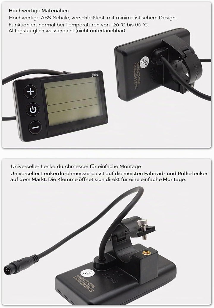 Display, S866 ABS LCD Display mit 6 Pin Wasserdicht Anschluss für Scooter Modifikation