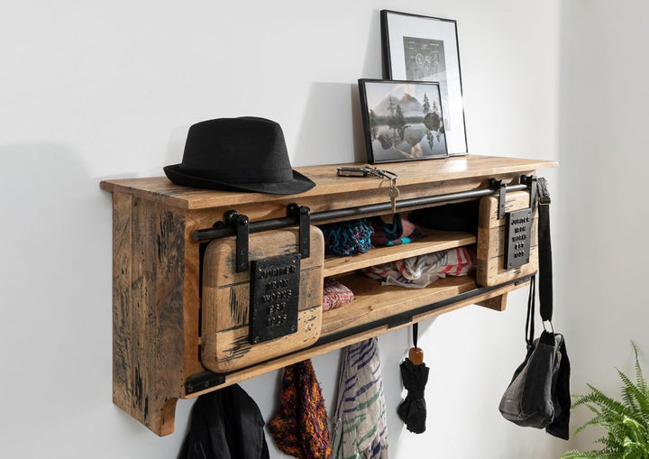 MASSIVMOEBEL24.DE Wandgarderobe Mango 115x30x45 natur lackiert RAILWAY #159 115x30x45 cm (BxTxH) Nat