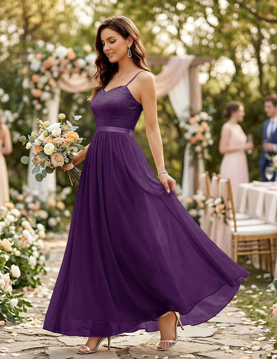 DRESSTELLS Abendkleider Elegant für Hochzeit Festlich Ballkleid Damen Lang Brautkleid Standesamt Bra