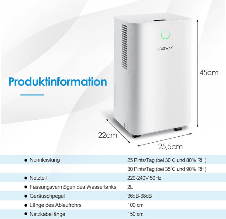 COSTWAY Mobile Entfeuchter Luftentfeuchter elektrisch Dehumidifier Raumentfeuchter 12L/Tag Entfeucht