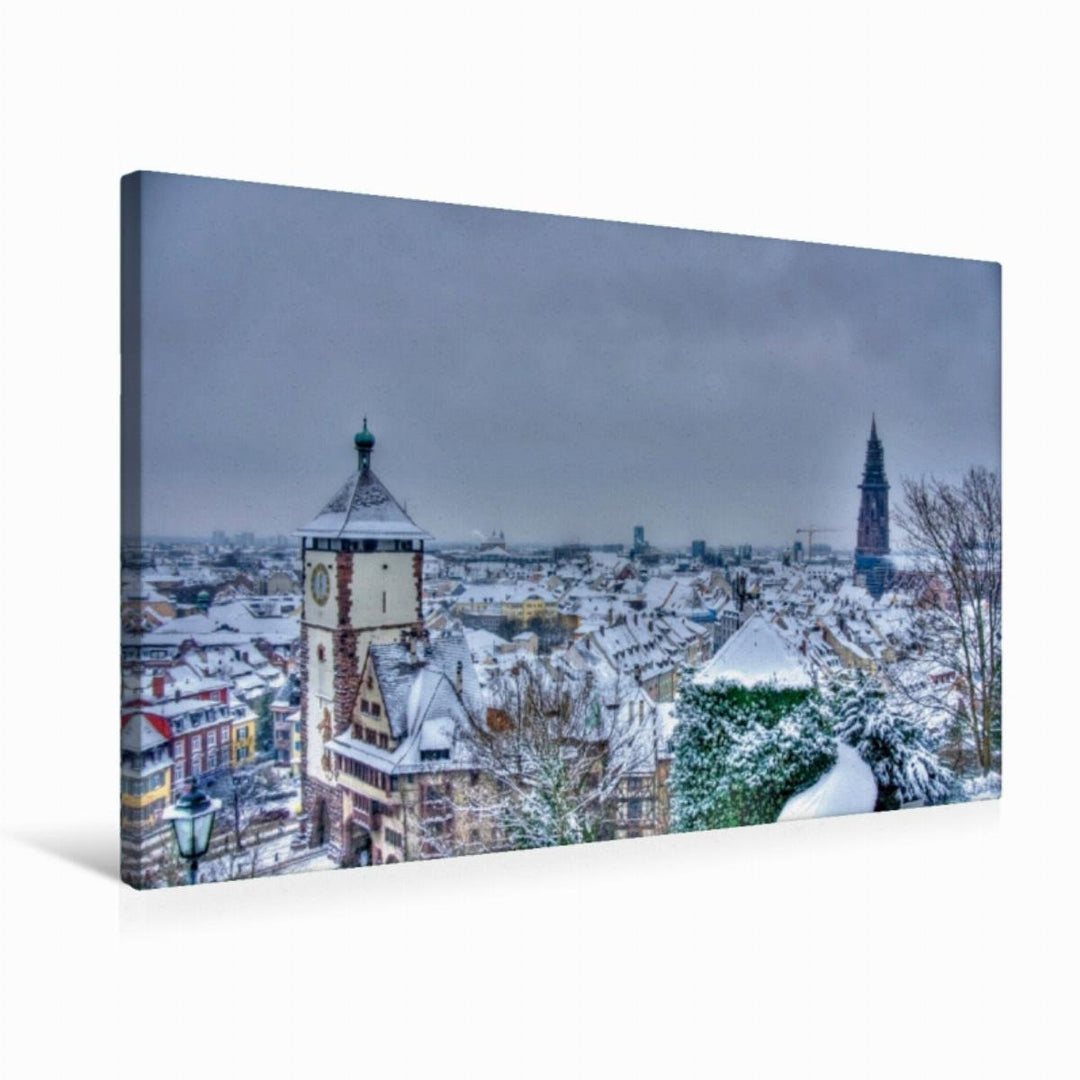 Premium Textil-Leinwand 75 x 50 cm Quer-Format Freiburg im Winter | Wandbild, HD-Bild auf Keilrahmen
