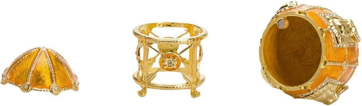 danila-souvenirs Fabergé-Stil Ei/Schmuckkästchen mit Löwen 11 cm gelb
