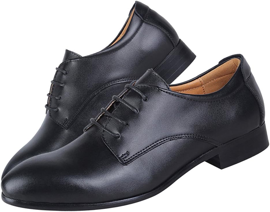 ANUFER Herren Echtes Leder Kleider Schuhe Formell Geschäft Derby Schnürsenkel 44 EU Schwarz, 44 EU S