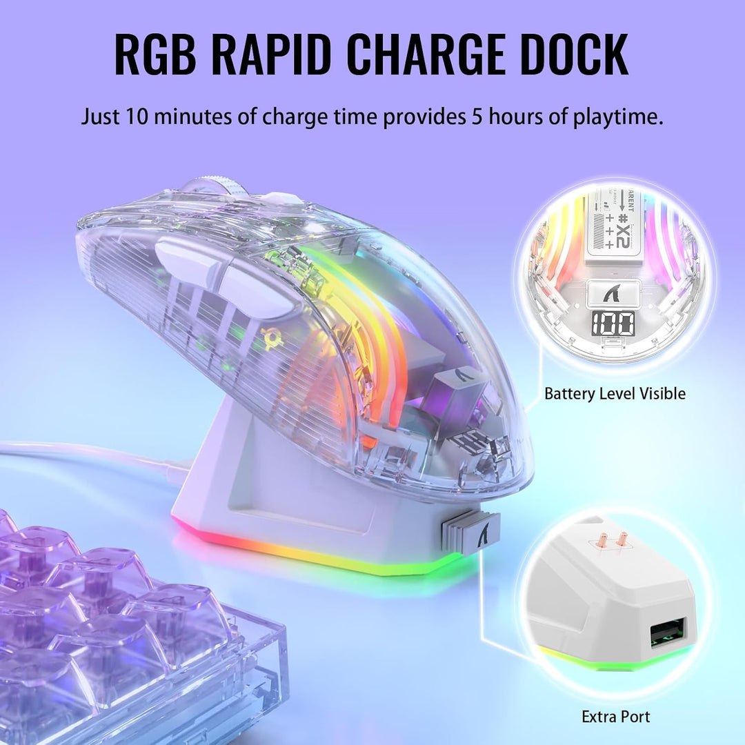 ATTACK SHARK X2 Pro Kabellose Gaming Maus mit Charging Station, Leise Maus Tri-Mode(BT5.0/2.4G Wirel