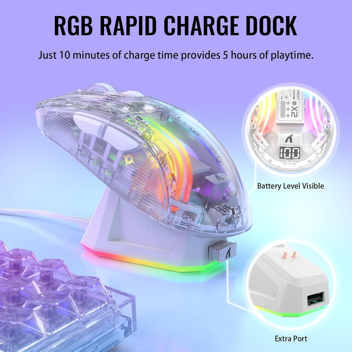 ATTACK SHARK X2 Pro Kabellose Gaming Maus mit Charging Station, Leise Maus Tri-Mode(BT5.0/2.4G Wirel