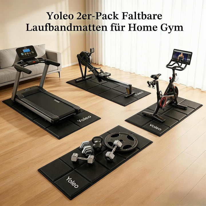Yoleo Faltbare Bodenschutzmatte-160x75cm Laufband Matte, Schalldämmend Rutschfester Bodenschutz für