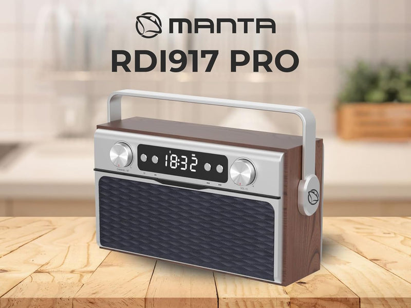 Manta Retro Radio mit Bluetooth 5.0 - Büro FM-Radio mit 50 Senderspeicherplätzen - 20 W Küchenradio