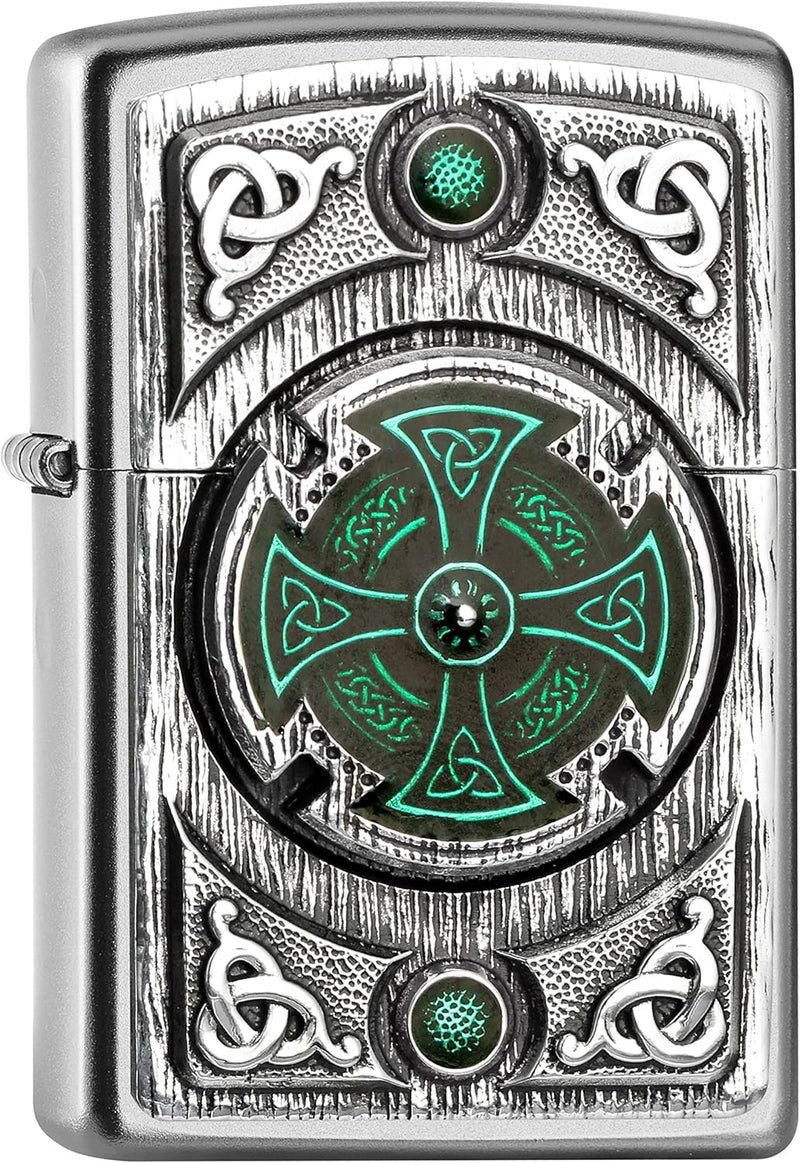 Zippo 16552 Feuerzeug, Chrom, Satin finish (CELTIC GREEN CROSS), 5.8 x 3.8 x 1.8 cm 5.8 x 3.8 x 1.8