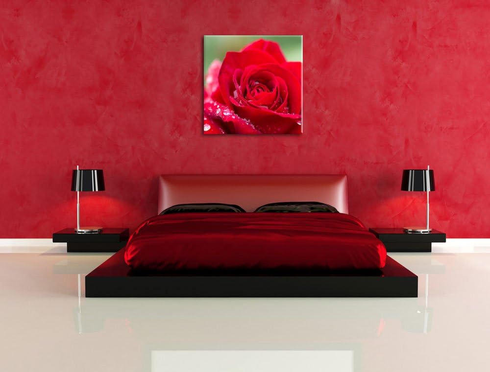 Pixxprint Rose mit Wassertropfen als Leinwandbild/Grösse: 70x70 cm/Wandbild/Kunstdruck/fertig bespan