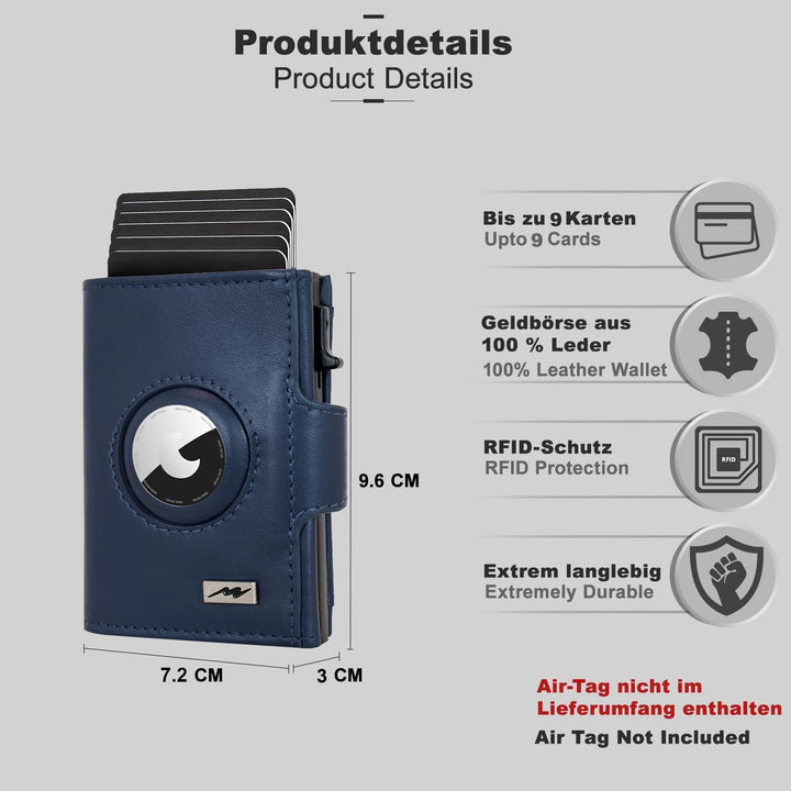 Marc Peter® Chicago Leder Push Air Slim Wallet - Airtag Geldbörse mit Münzfach - RFID Schutz kleines