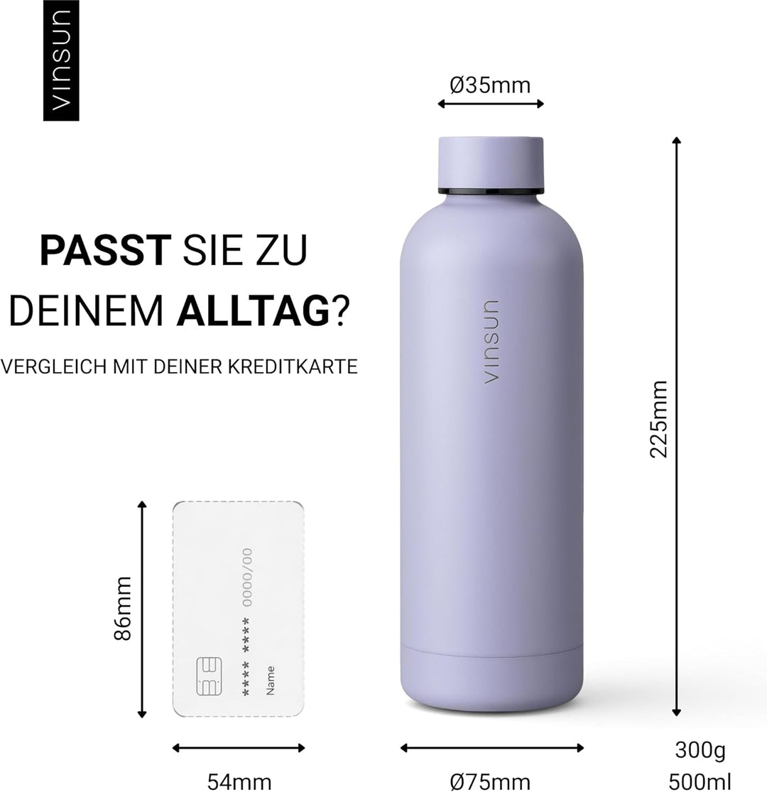 Vinsun Trinkflasche Edelstahl lila 500ml - doppelwandig isoliert, auslaufsicher, Kohlensäure geeigne