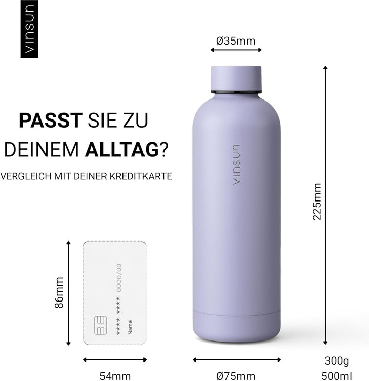 Vinsun Trinkflasche Edelstahl lila 500ml - doppelwandig isoliert, auslaufsicher, Kohlensäure geeigne