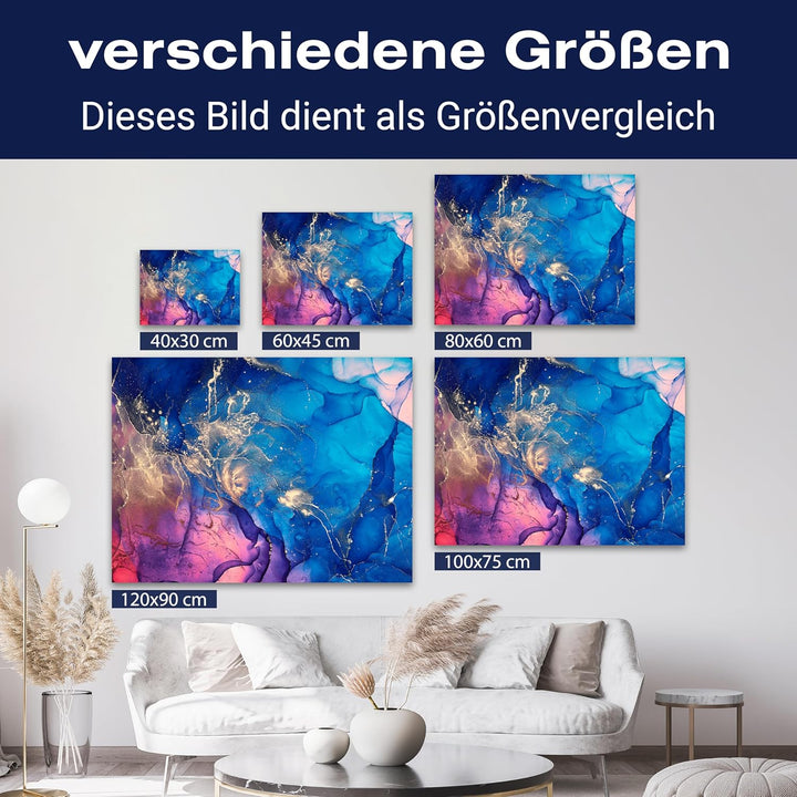 wandmotiv24 Leinwand-Bilder Natur-Stein, Grösse 120x90cm, Querformat, bunter Marmor mit Gold, Dekost