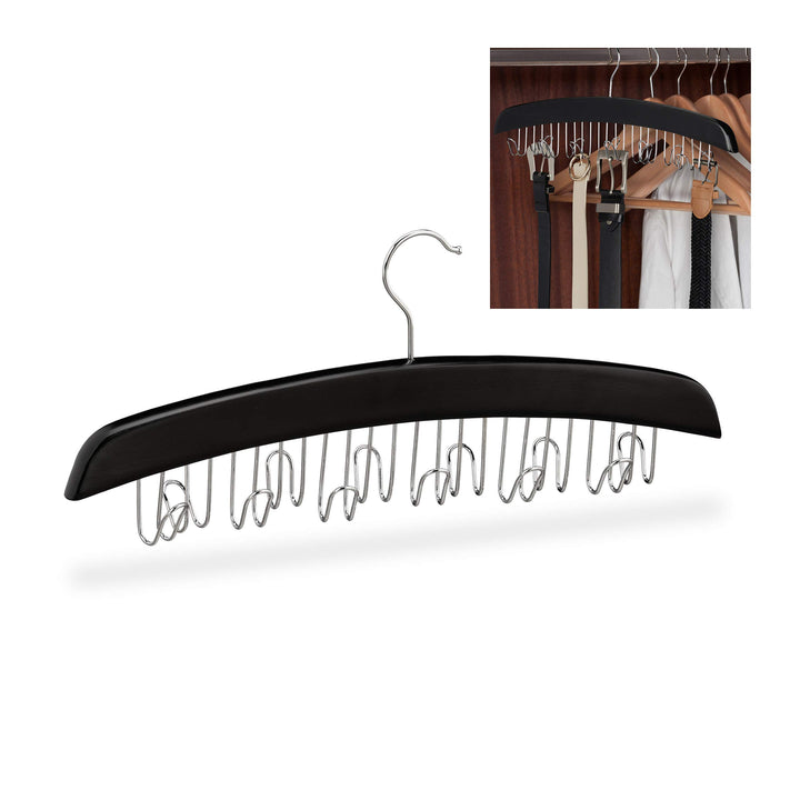 Relaxdays 4 x Gürtelhalter Kleiderschrank, Haken für 12 Gürtel, 360° drehbarer Haken, Holz, 17,5x43x
