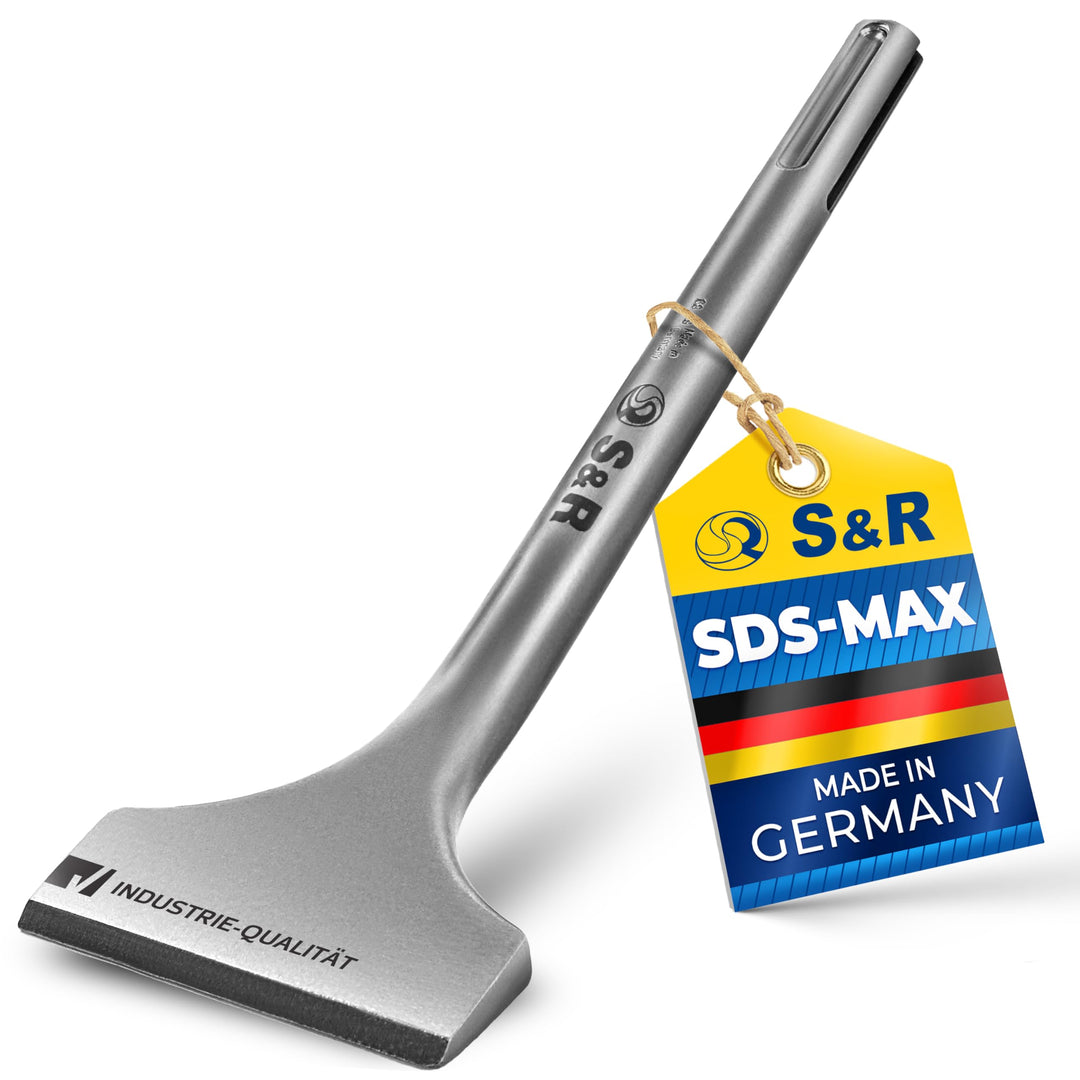 S&amp;R Hochleistungs-Fliesenmeissel SDS-MAX-Schaft 300x80mm abgewinkelt, Industrie-Qualität Made in Ger