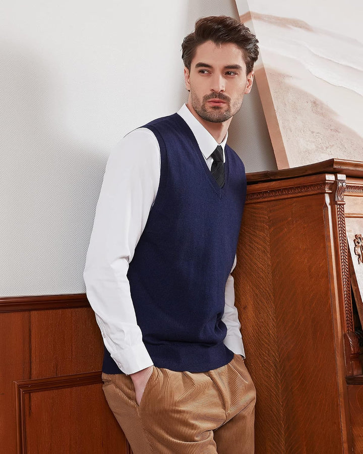Kallspin Herren Pullunder-Strickweste aus Wollmischung V Hals Ärmellos L Marineblau, L Marineblau