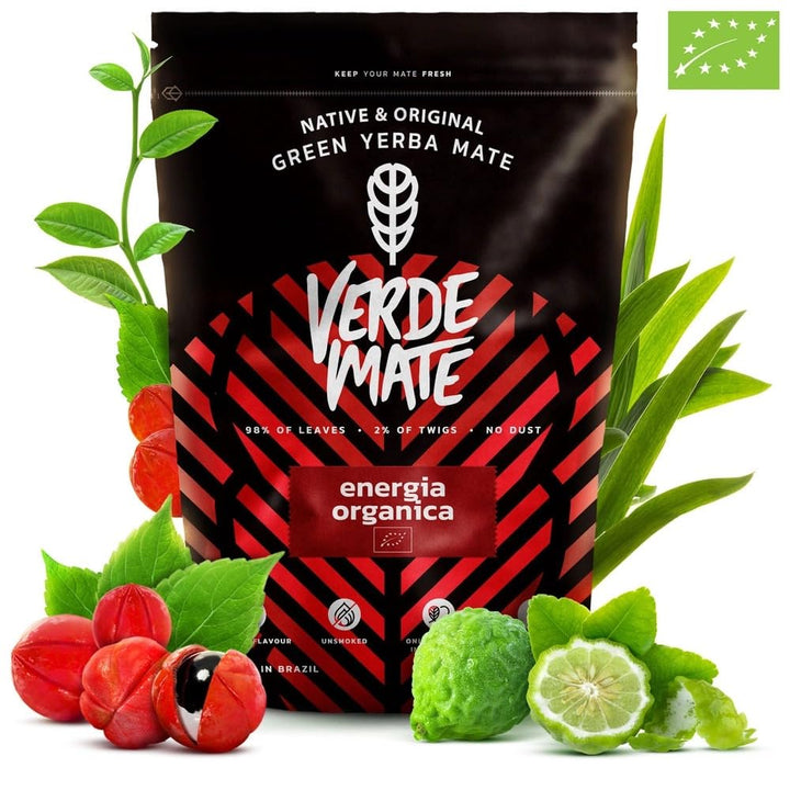Mate Tee Bio Set Verde Mate - Yerba Mate Energia Organica 400g - aus Brasilien - 5mm Grobe Blätter -