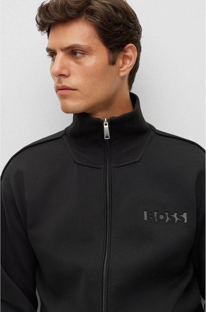 BOSS Herren Selwyn Relaxed-Fit Sweatjacke mit Reissverschluss und Logo-Prägung, Black1