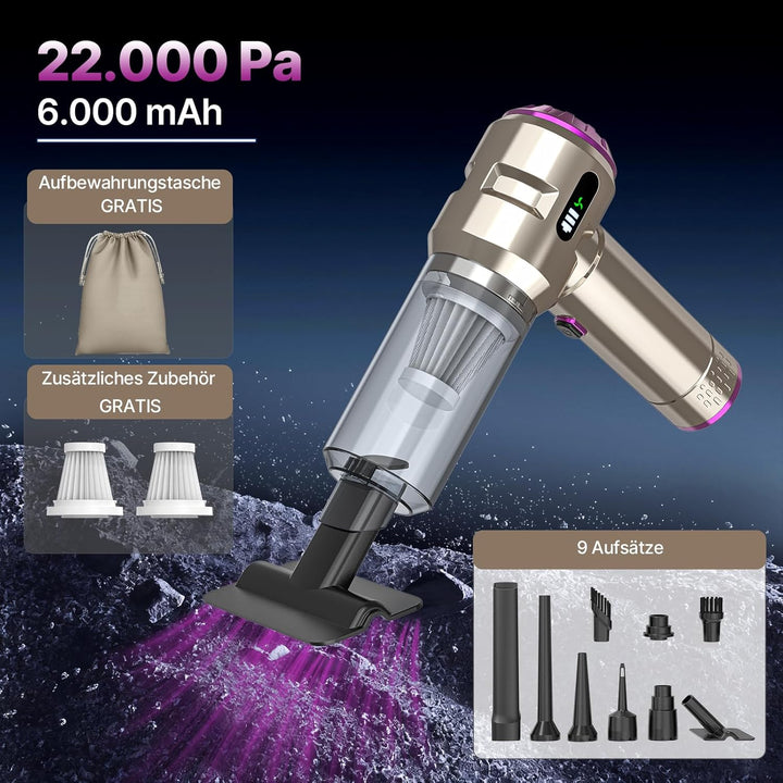 Piwaal Handstaubsauger Akku 4-in-1, 22000Pa kabellos Auto staubsauger mit Bürstenloser Motor, Elektr