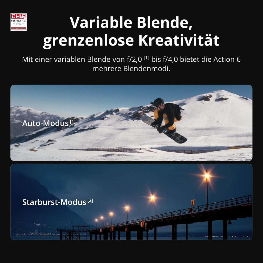 DJI Osmo Action 6 Standard Combo Linsenschutz + Speicherkarte Combo mit Zubehör, Action-Cam mit 1/1,