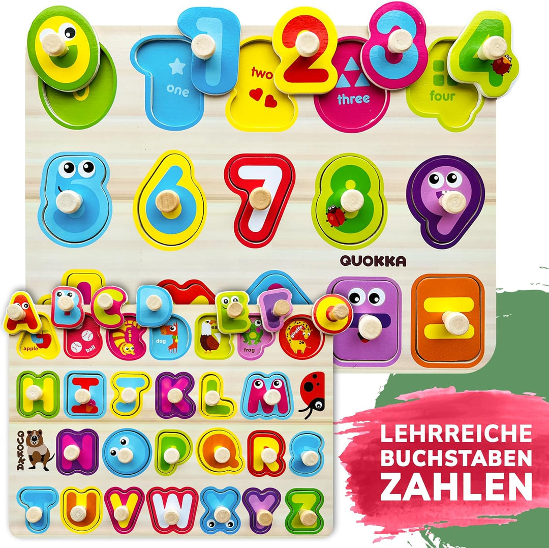 Steckpuzzle Holz ab 1 2 Jahre - 6 Set Spielzeug Puzzle ab 2 3 Jahre - ABC Lernspiele für Kinder - Ge