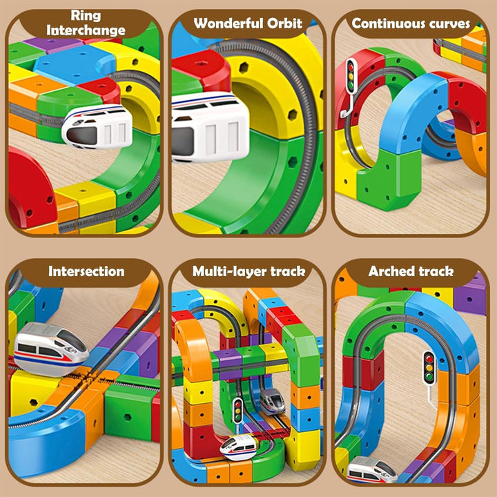 81 stück Clickrail Electric Train Set Flexible Rennstrecke, DIY Cube Track Block Zug mit Schwerkraft