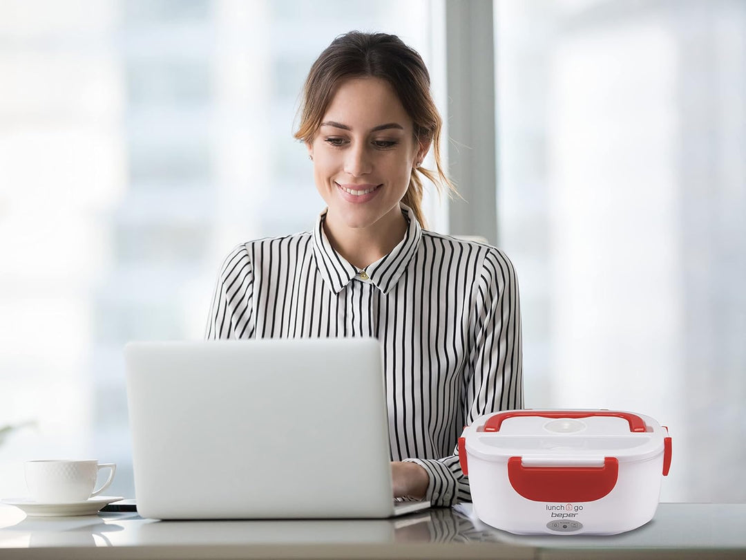 BEPER Lunch & Go - Wärmende Lunchbox, tragbarer elektrischer Speisenwärmer, 2 herausnehmbare Behälte