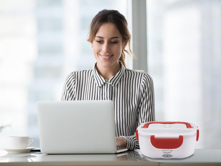 BEPER Lunch & Go - Wärmende Lunchbox, tragbarer elektrischer Speisenwärmer, 2 herausnehmbare Behälte
