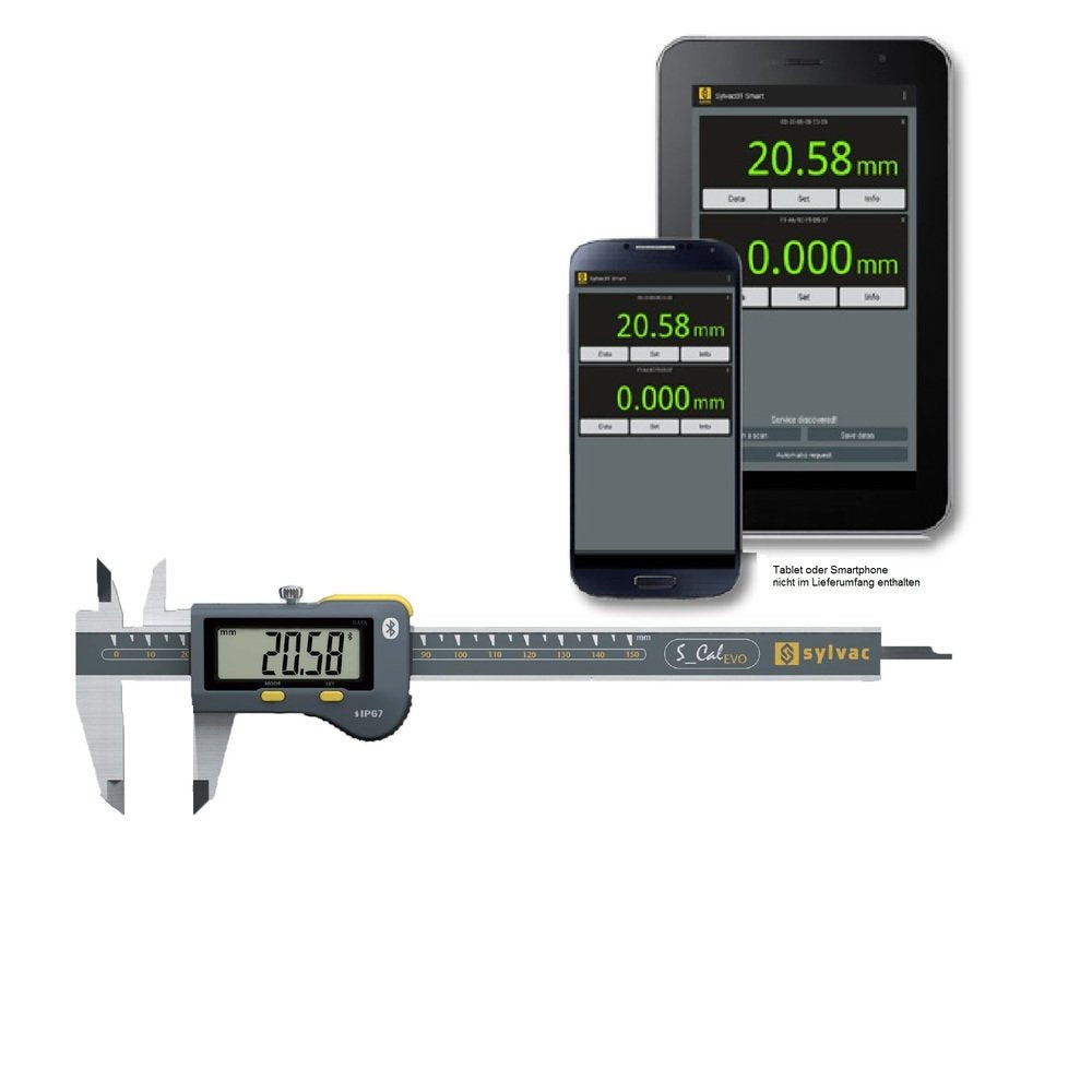 Sylvac Digital Messschieber IP67 S_Cal EVO 150 mm Ablesung: 0,01 mm (8101516) Built-in Bluetooth int