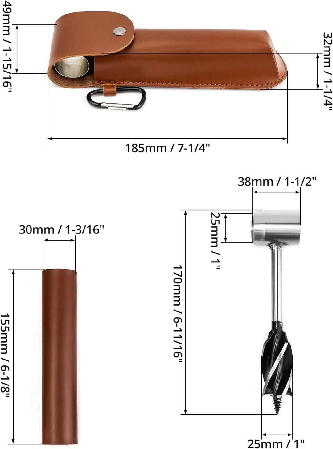 QWORK Handbohrmaschine, Holzbearbeitung Handbohrer manuelle Überlebensbohrer, mit Holster,für Campin