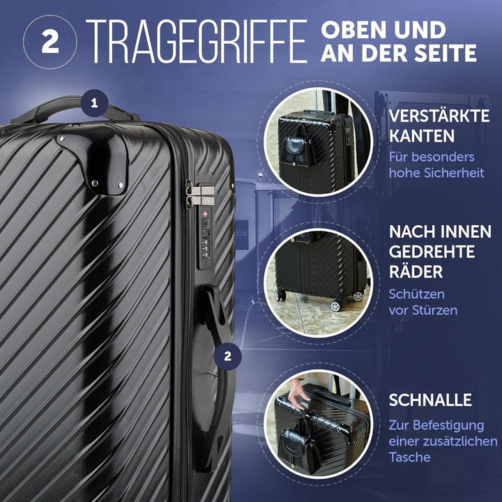 80L (64x44x28) Reisekoffer mit Rollen - Extrem Stabiler Trolley Koffer mit Laptoptaschen-Befestigung