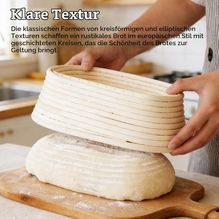BAIFULAI Gärkörbchen oval 2er-Set, Ø25cm Brotgärkörbe mit Leineneinsatz, Gärkörbchen Set, Gärkorb Ov