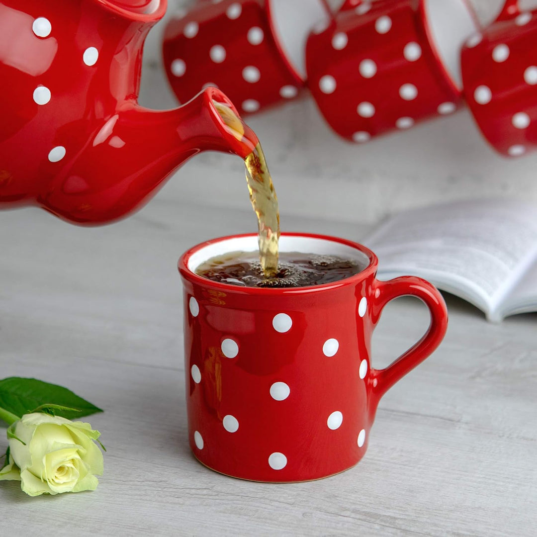 City to Cottage® - Keramik XXL Becher 500 ml | Kaffeebecher | Rot und Weiss | Polka Dots | Handgemac